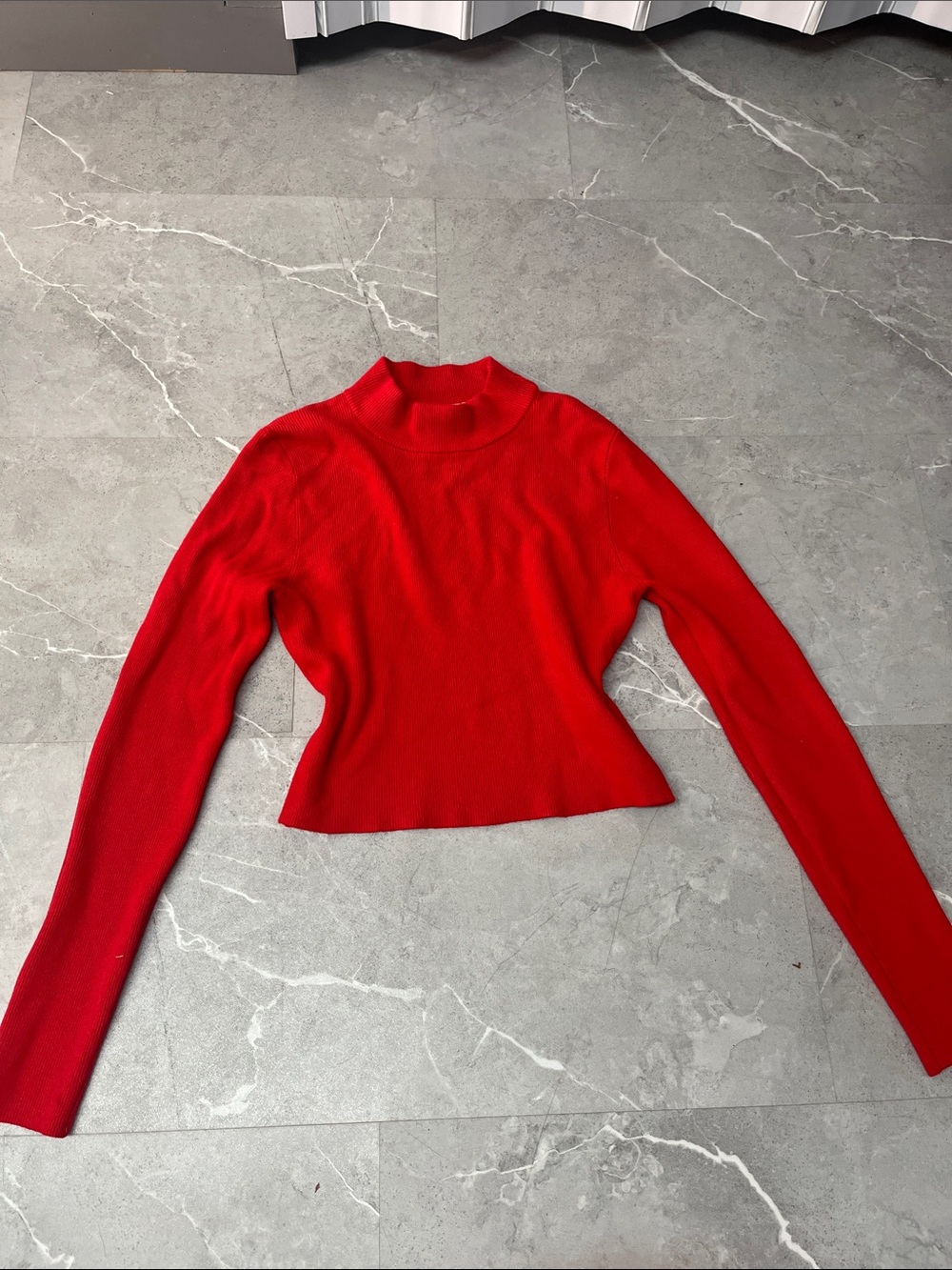 twik Red Mock Neck Long Sleeve Ribbed Top